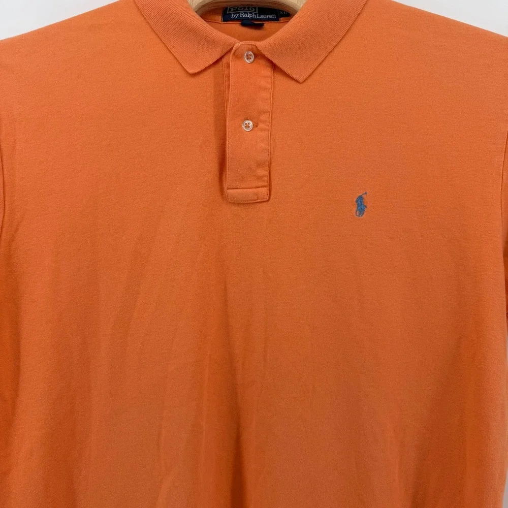 Polo Ralph Lauren Polo Shirt Mens‎ XL Orange Blue Pony Logo Pique Cotton Preppy